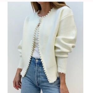 Vita Grace Isabella Pearl Edge cashmere blend Cardigan in Cream One Size